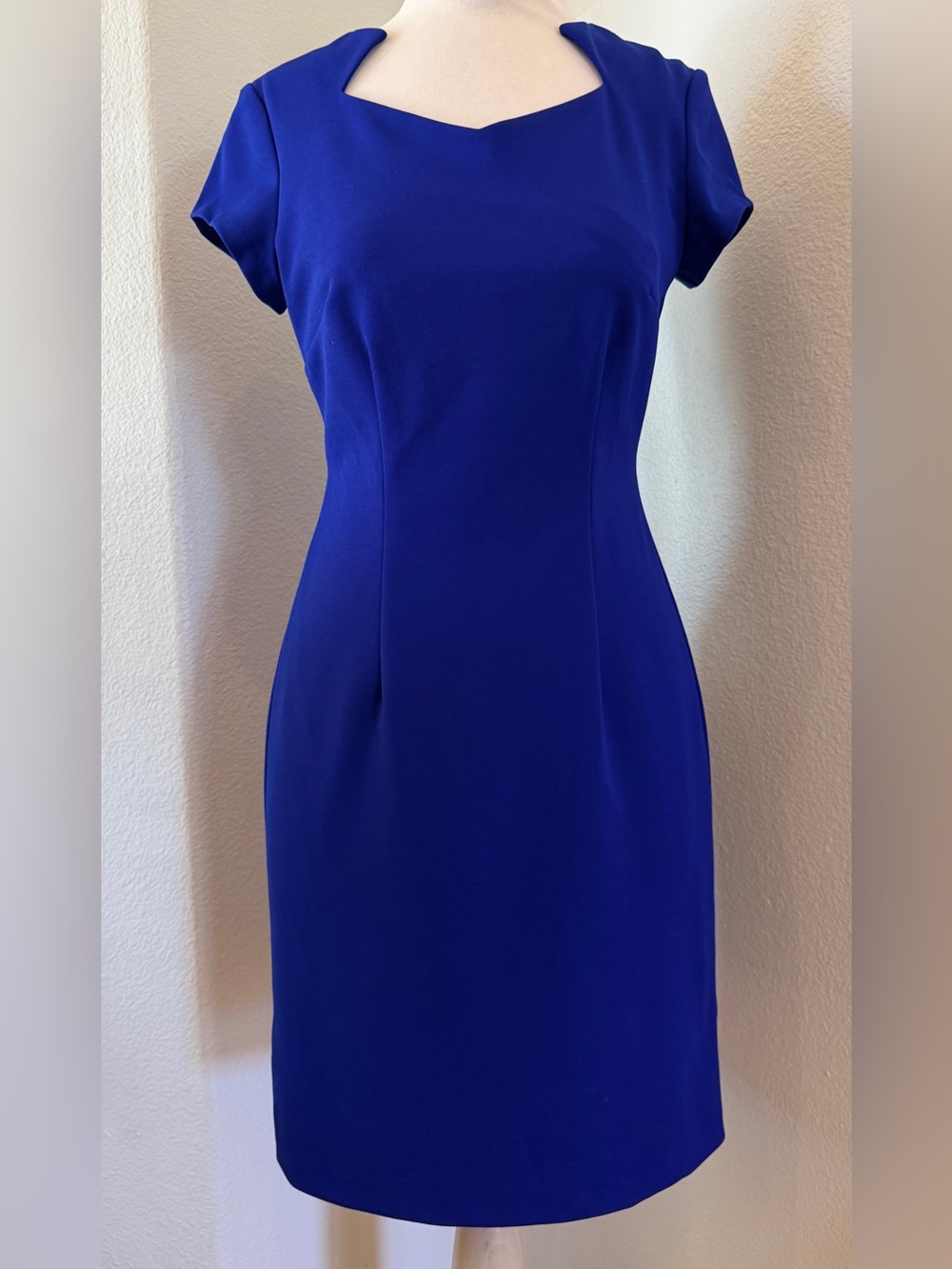 connected apparel Royal Blue Sheath Dress with Square Neck